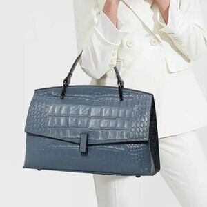 Blue Croc Leather Briefcase – CEO Energy, Executive Chic, Quiet Luxury Handbag
